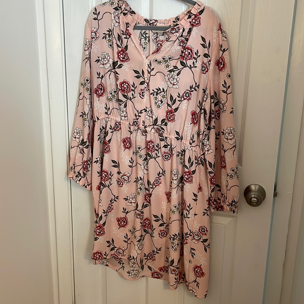 LOFT Pink Floral Long Sleeve Dress